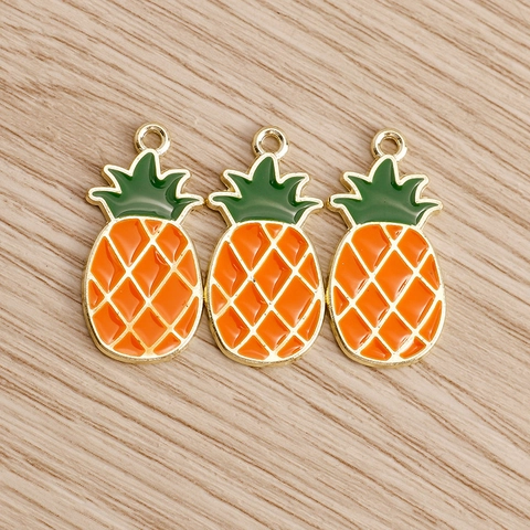 Alloy Fruit Pendants Cute Pineapple Orange Pear Persimmon Enamel Charms For DIY Jewelry Making Bracelet Necklace Accessories