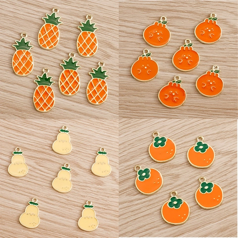 Alloy Fruit Pendants Cute Pineapple Orange Pear Persimmon Enamel Charms For DIY Jewelry Making Bracelet Necklace Accessories