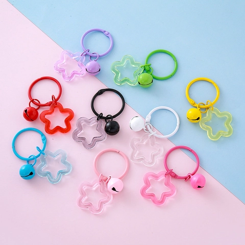 Bunter Acryl Stern Schlüsselanhänger Mit Metallglocke Lackierter Runder Ring Für Taschenanhänger DIY Zubehör Mädchen Kinder Geschenk