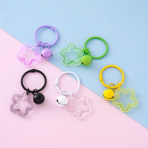 Bunter Acryl Stern Schlüsselanhänger Mit Metallglocke Lackierter Runder Ring Für Taschenanhänger DIY Zubehör Mädchen Kinder Geschenk
