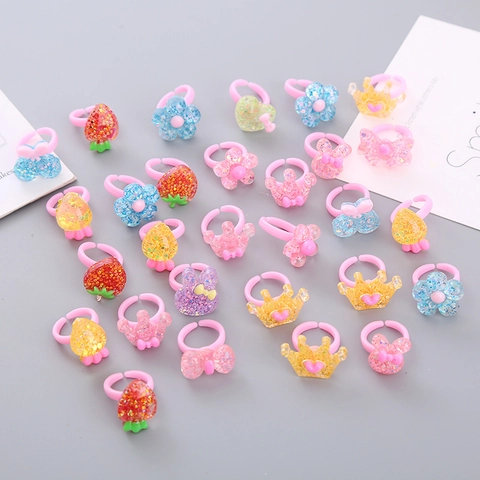 Colorful Acrylic Animal Cartoon Rings For Kids Girls Cute Cat Flower Heart Adjustable Resin Jewelry Finger Rings Gift