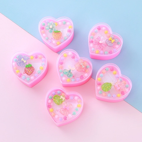 Kids Cartoon Jewelry Set Heart Box Beaded Bracelet Ring For Girls Reward Gift Princess Series Cute Resin Accessories
