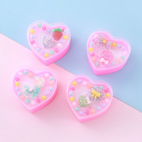 Kids Cartoon Jewelry Set Heart Box Beaded Bracelet Ring For Girls Reward Gift Princess Series Cute Resin Accessories
