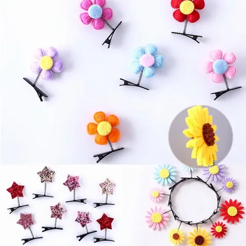 Entzückende Kinder Stoff Metall Feder Haarspange Süße Blume Stern Muster Entenschnabel Clip Für Mädchen Prinzessin Haarschmuck