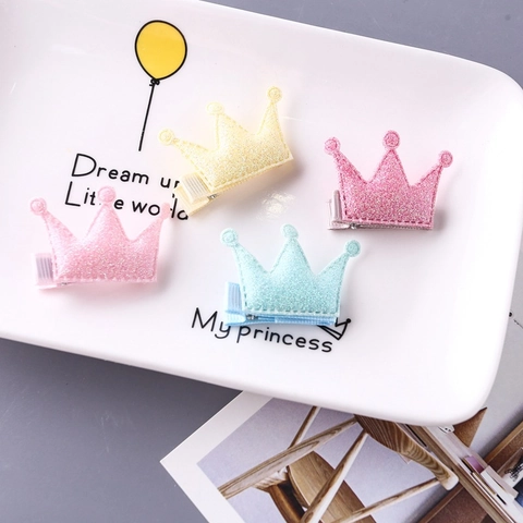 Simpatici Fermagli per Capelli a Corona per Bambine Glitter Paillettes Principessa Fatti a Mano in Tessuto Accessori Capelli