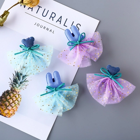 Niedliche Cartoon Bär Hase Haarspangen Für Kinder Mädchen Glitzer Stern Netz Tüll Barrette Schleife Haarnadeln Koreanischer Stil Prinzessin Haarschmuck