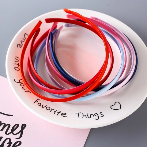 Kids Satin Covered Plastic Headband Girls Simple Hair Accessories Solid Color Basic DIY Headwear For School Daily Life