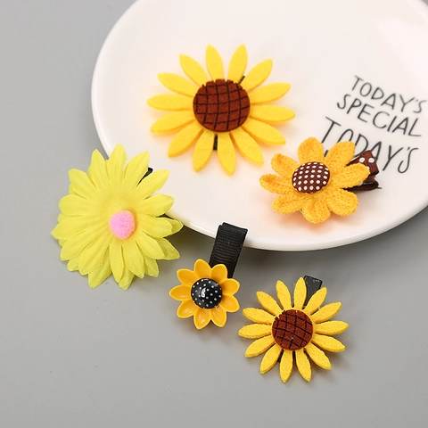 Sunflower Hair Clips For Kids Women Yellow Floral Handmade Duckbill Hairpins Pastoral Sweet Style Hair Accessories