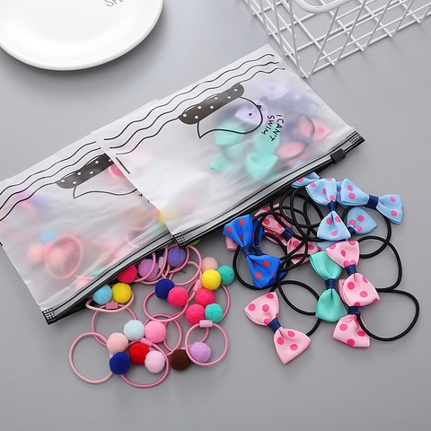 Children High Elastic Hair Ties Set Cute Bowknot Floral Pompom Hairbands For Girls Sweet Hair Accessories With Storage Bag