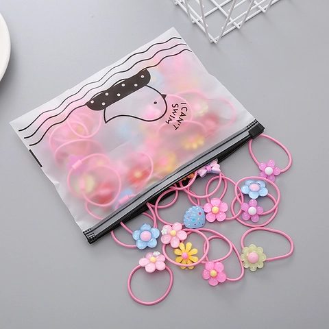 Children High Elastic Hair Ties Set Cute Bowknot Floral Pompom Hairbands For Girls Sweet Hair Accessories With Storage Bag