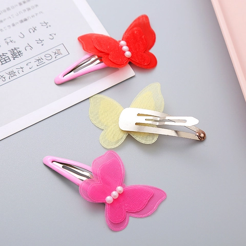 Cute Mesh Butterfly Bow Hair Clips With Artificial Pearl For Kids Girls Princess Hair Accessories Metal BB Side Clips