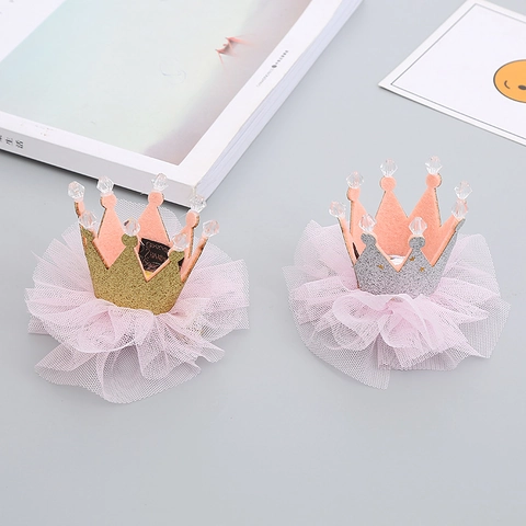 Pinza para el Cabello de Corona 3D Brillante para Niños Horquilla Lateral de Princesa de Malla con Purpurina para Niñas Accesorios