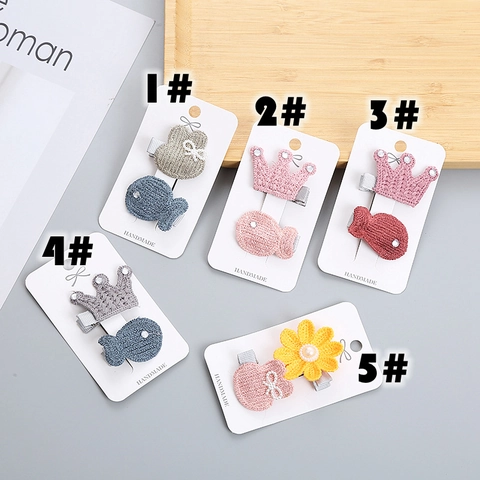 Juego de Pinzas para el Cabello Tejidas a Mano para Niñas Lindos Patrones de Animales Peces Coronas Flores Pinzas de Pico de Pato Tocado