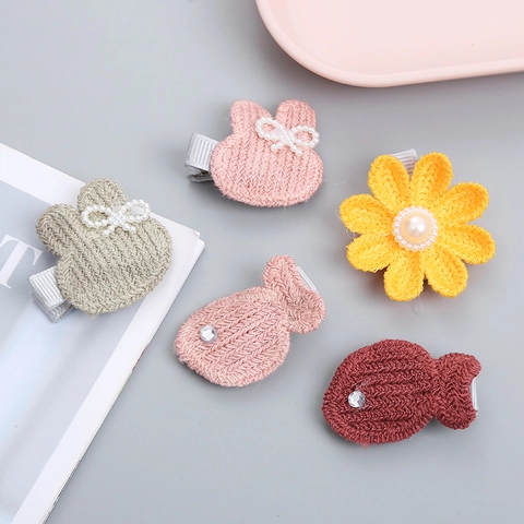Pinzas Para El Pelo De Ganchillo Hechas a Mano Para Niñas Niños Lindas Algodón Flor Corona Conejo Pez Accesorios Cabello