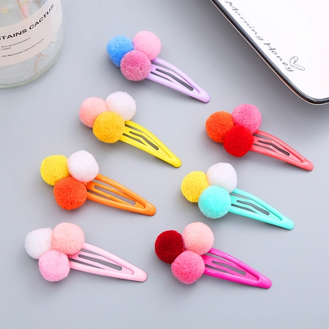 Fermagli per Capelli con Pompon Colori Caramella per Ragazze Stile Coreano Clip BB in Metallo Forcine Colorate per Bambini