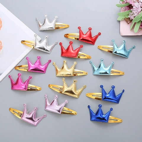 Korean Style Kids Crown Hair Clips Alloy Synthetic Leather Snap Clips Handmade Princess Hair Accessories For Girls