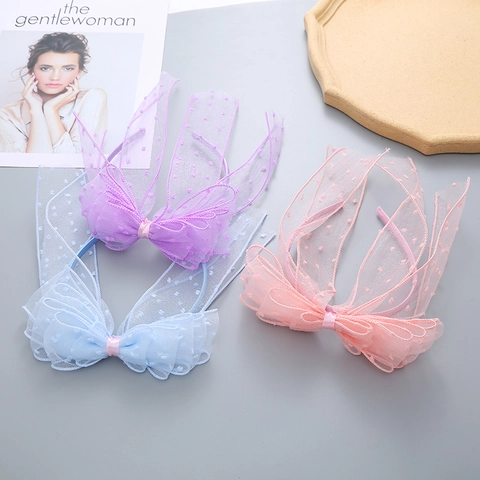 Cerchietto per Capelli Bambini con Fiocco in Rete a Pois e Nastri Lunghi Accessori per Capelli Principessa per Ragazze Festa