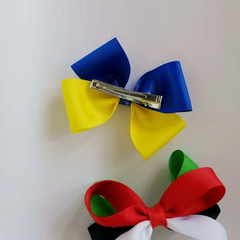 Handmade Color Block Grosgrain Ribbon Bow Hair Clips For Girls Sweet Bowknot Alligator Clip Hairpins Daily Hair Accessories Women