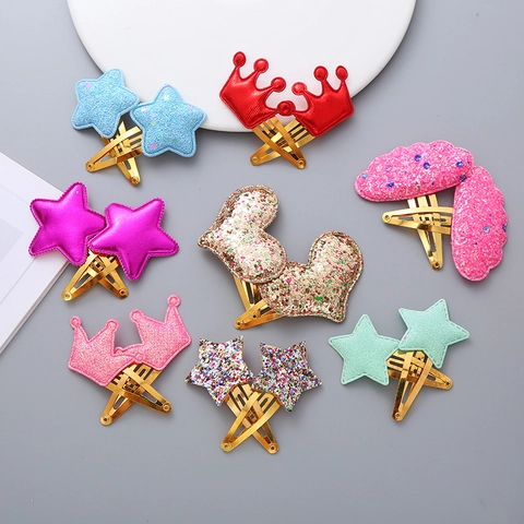 Mollette per Capelli con Paillettes Stella Cuore Corona per Ragazze Bambini Clip BB in Lega Glitter Forcine a Becco d'Anatra Accessori Moda Carini