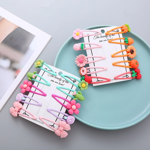 Cute Resin Fruit Flower Hair Clips For Girls Korean Style Mixed Cartoon BB Pins For Toddlers Children Hair Accessories