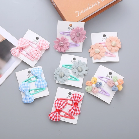 Kids Floral Butterfly Knot Hair Clips Sweet Korean Style Gingham Plaid Bow BB Clips Hair Accessories For Girls