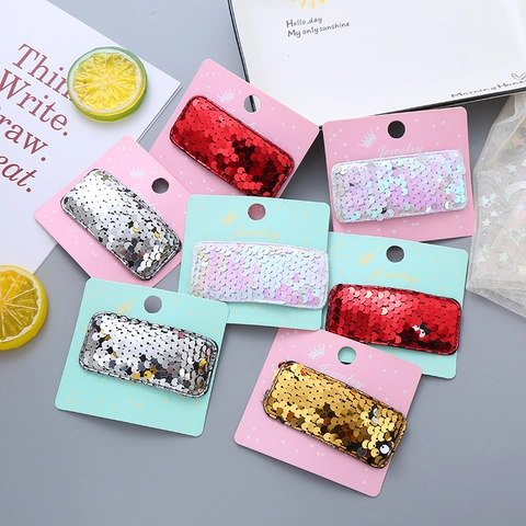 Handmade Sequin BB Hair Clips Rectangular Fabric Geometric Hairpins Shiny Glitter Headwear For Women Girls Kids Accessories