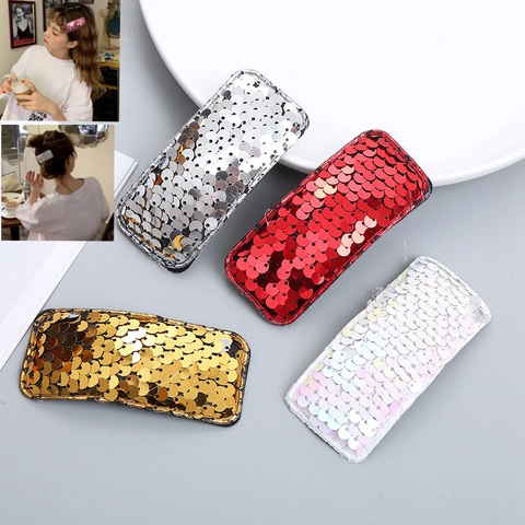 Handmade Sequin BB Hair Clips Rectangular Fabric Geometric Hairpins Shiny Glitter Headwear For Women Girls Kids Accessories