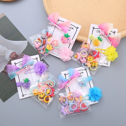Accesorios para el Cabello para Niños Pinzas para el Cabello con Lazo de Gasa y Gomas para el Cabello Elásticas de Frutas Animadas Estilo Princesa Lindo para Niñas