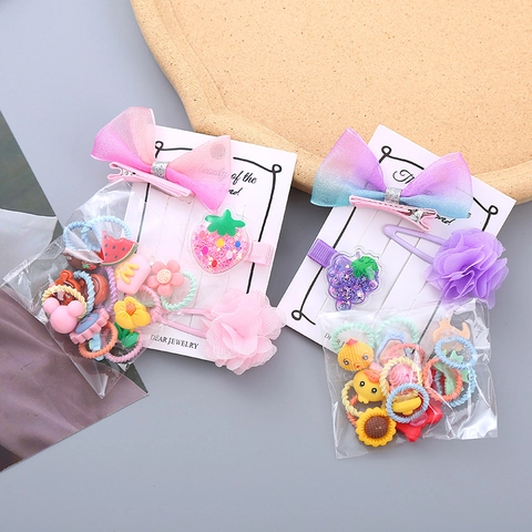 Accesorios para el Cabello para Niños Pinzas para el Cabello con Lazo de Gasa y Gomas para el Cabello Elásticas de Frutas Animadas Estilo Princesa Lindo para Niñas
