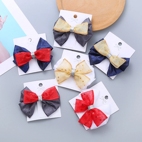 Fermagli per Capelli con Fiocco Fatti a Mano per Bambini Vintage Tessuto Jacquard Paillettes Forcine Principessa Ragazze Accessori Capelli