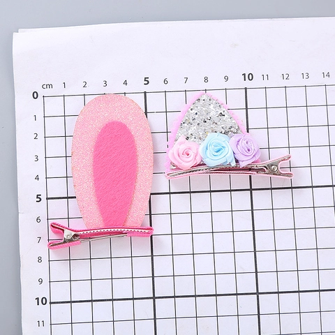 Handmade Cartoon Felt Cat Ears Rabbit Ears Hair Clips With Sequin Bow Fur Ball Cute Decorative Hairpins For Girls Kids Party