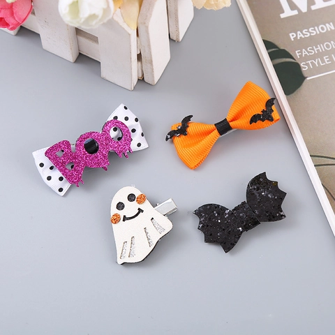 Halloween Ghost Bat Bow Hair Clips For Kids Girls Glitter Polka Dot Boo Hairpins Festival Party Hair Accessories