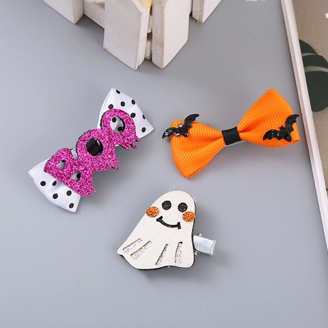 Halloween Ghost Bat Bow Hair Clips For Kids Girls Glitter Polka Dot Boo Hairpins Festival Party Hair Accessories