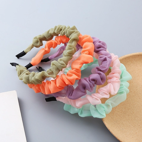 Sweet Kids Ruched Organza Headband Chiffon Pleated Hair Band Cute Princess Hair Accessories For Girls Daily Hair Hoop