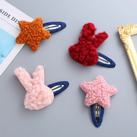 Kinder Mädchen Süße Lammvlies Plüsch Hase Stern Haarklammern Koreanischen Stil BB Clips Weiche Tier Stern Haarschmuck