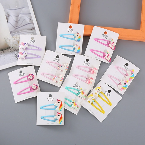 Cartoon Cute Unicorn Children's BB Hair Clips Colorful Glitter Resin Animal Snap Clips For Kids Girls School Daily Hair Accessories