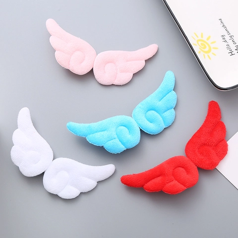 Cute Plush Angel Wings Hair Clips For Kids Girls Fresh Sweet Fabric Hairpins Cartoon Duck-bill Clip Soft Decorative Headwear Accessories