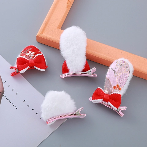 Mollette per Capelli con Fiocco in Peluche per Bambini Capodanno Cinese Tradizionale Orecchie di Animali Corno di Drago Accessori per Capelli per Ragazze