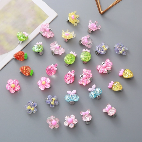Kids Resin Glitter Ear Clips No Piercing Needed Cute Cartoon Crown Flower Shape Ear Jewelry For Little Girls Toddlers