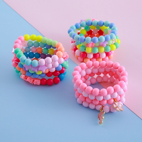 Braccialetti con Perline Color Caramella per Bambini Ciondoli a Forma di Stella e Cavalluccio Marino in Resina Acrilica Gioielli per Ragazze