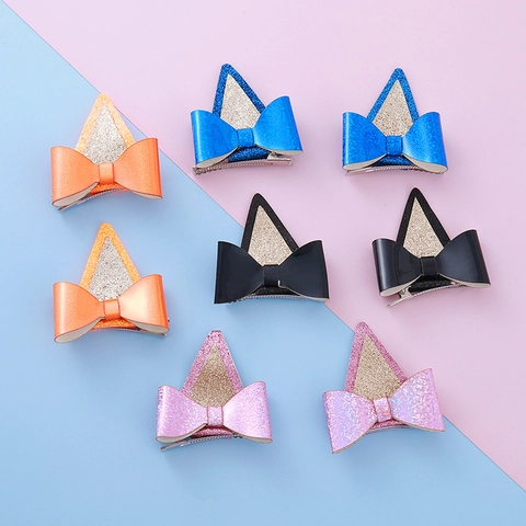 Lindas Pinzas para el Cabello de Orejas de Gato con Brillo y Lazo Orejas de Animales 3D con Lentejuelas Accesorios para Niñas