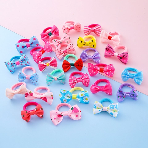 Handmade Fabric Bowknot Hair Ties Kids Elastic Hair Bands Sweet Plaid Polka Dot Floral Girls Daily Hair Accessories