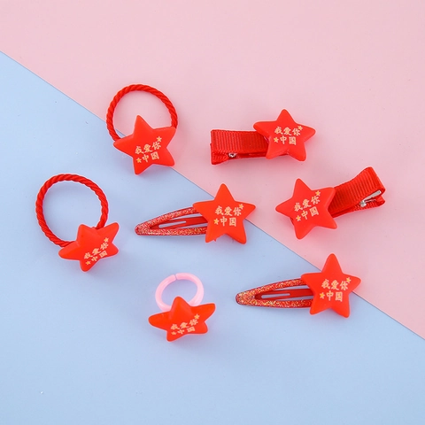 Kinder Rote Sterne Herz Haarklammer Accessoire Für Mädchen Süße Harz Druck Haarnadel Kopfschmuck Festlich Nationaler Stil
