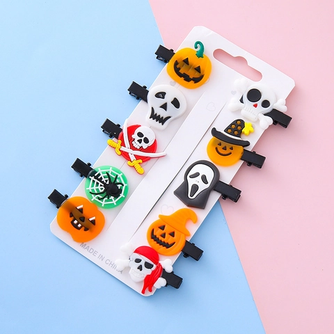 Pinzas Para El Cabello De Halloween Para Niños Calabaza Calavera Telaraña Fantasma Patrones PVC Silicona Material Accesorios Cabello