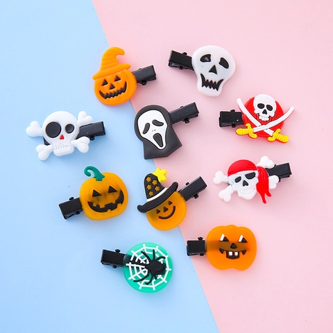 Pinzas Para El Cabello De Halloween Para Niños Calabaza Calavera Telaraña Fantasma Patrones PVC Silicona Material Accesorios Cabello