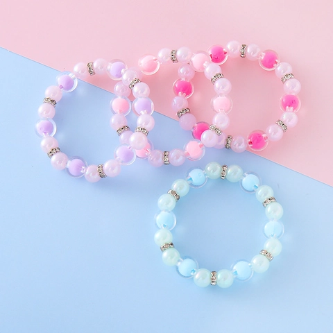 Doux Bracelet Élastique en Perles de Couleur Bonbon pour Filles Avec Entretoises en Alliage de Strass Bijoux Cadeau pour Enfants