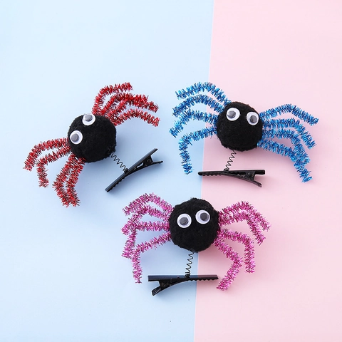 Halloween Kids Spider Hair Clips Funny Spring Alligator Clip Glitter Plush Spider Hairpin For Party Girls Hair Accessories