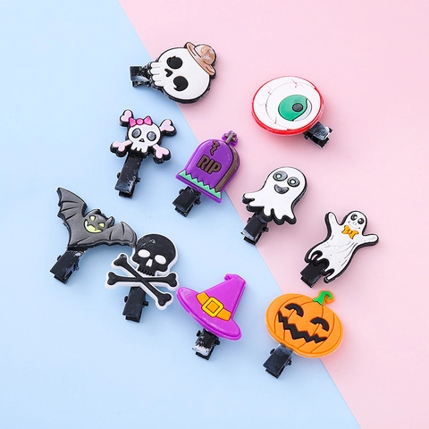 Fermaglio per Capelli a Cartone Animato di Halloween per Bambini Fantasma Zucca Pipistrello Teschio in Resina PVC Divertenti Accessori per Capelli