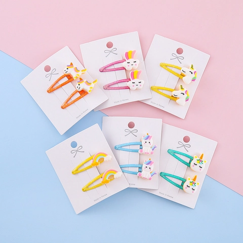 Cartoon Einhorn Regenbogen Kinder BB Haarklammern Glitzer Metall Harz Druckknopf Haarnadeln Für Mädchen Süßer Haarschmuck