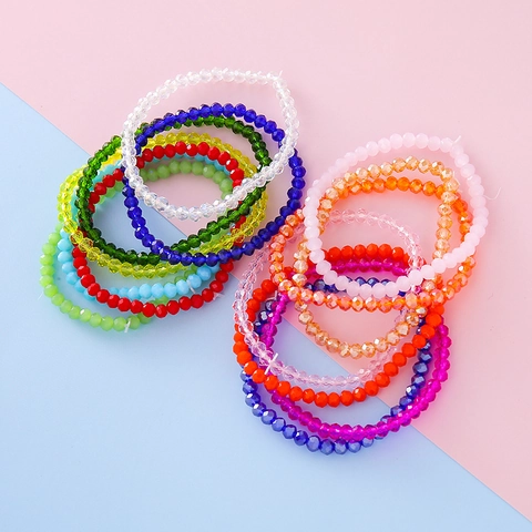 Shiny Faceted Artificial Pearl Beaded Bracelet For Girls Children Colorful Crystal Glass Bead Princess Style Stretch Bracelet Jewelry